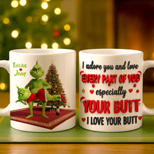 Load image into Gallery viewer, &quot;I Adore You and Love Every Part of You!&quot; - Naughty Green Monster Personalized Christmas Coffee Mug - Custom Gift for Couples, Lovers, and Friends Coffee Mug PopCulturePrints
