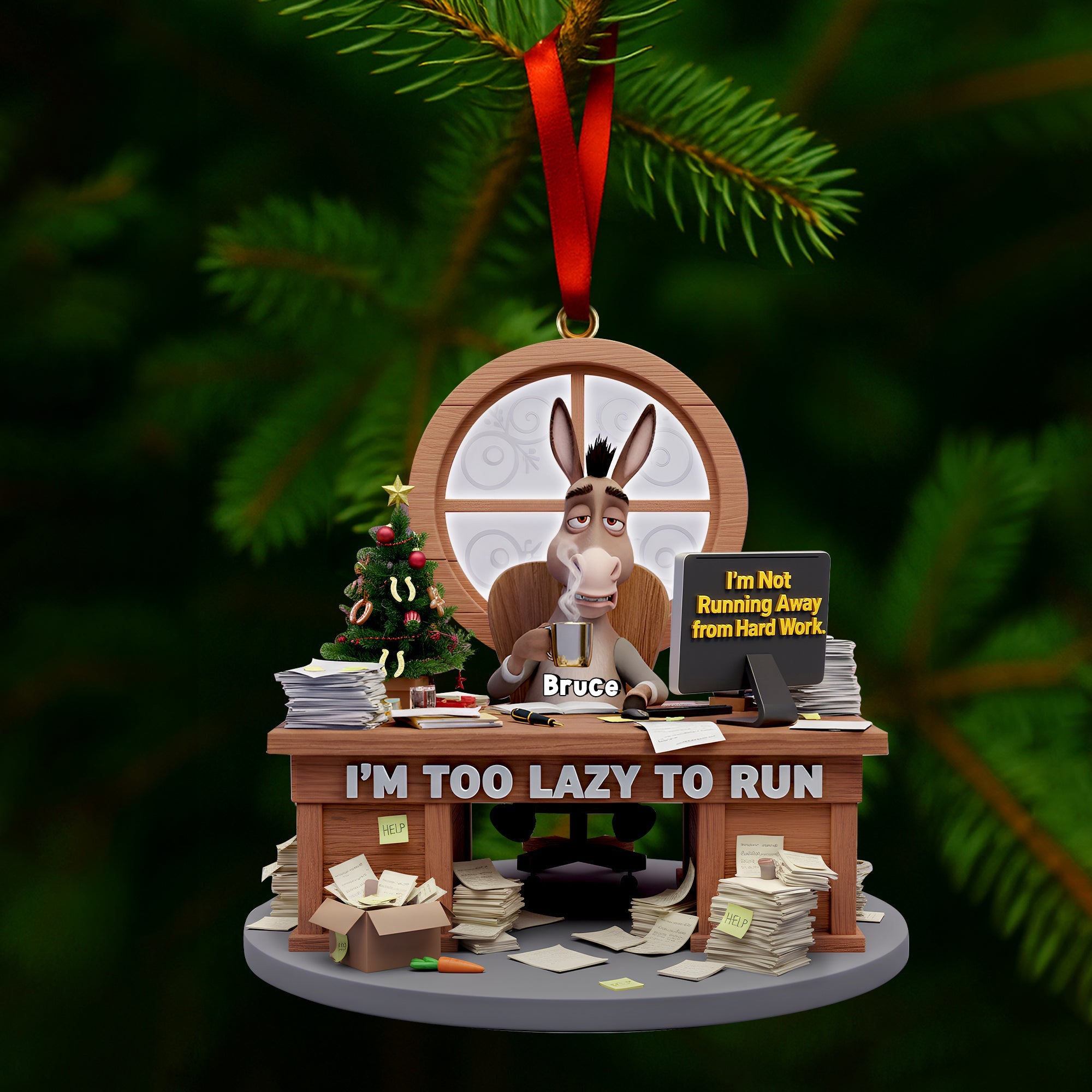 “I’m Not Running Away from Hard Work” - Personalized Christmas Ornament for Coworker - Fun Gift for Office Friends and Colleagues Ornament PopCulturePrints