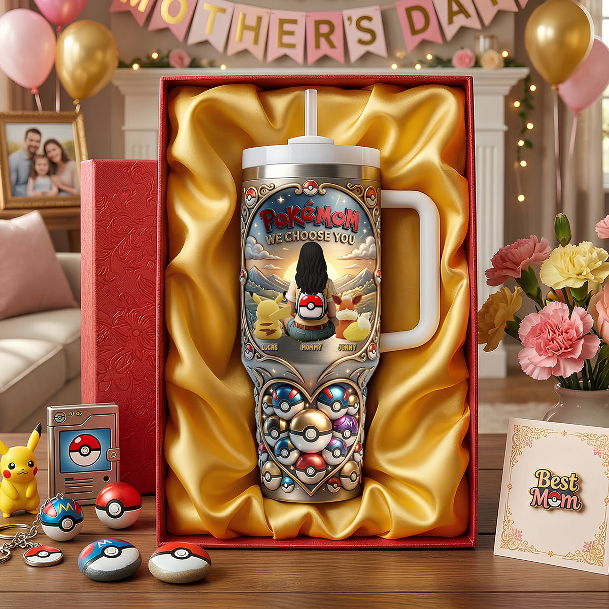 "Pokémom: We Choose You!" - Personalized Mother's Day Tumbler Handle Gift for Mom & Grandma Tumbler Cup PopCulturePrints