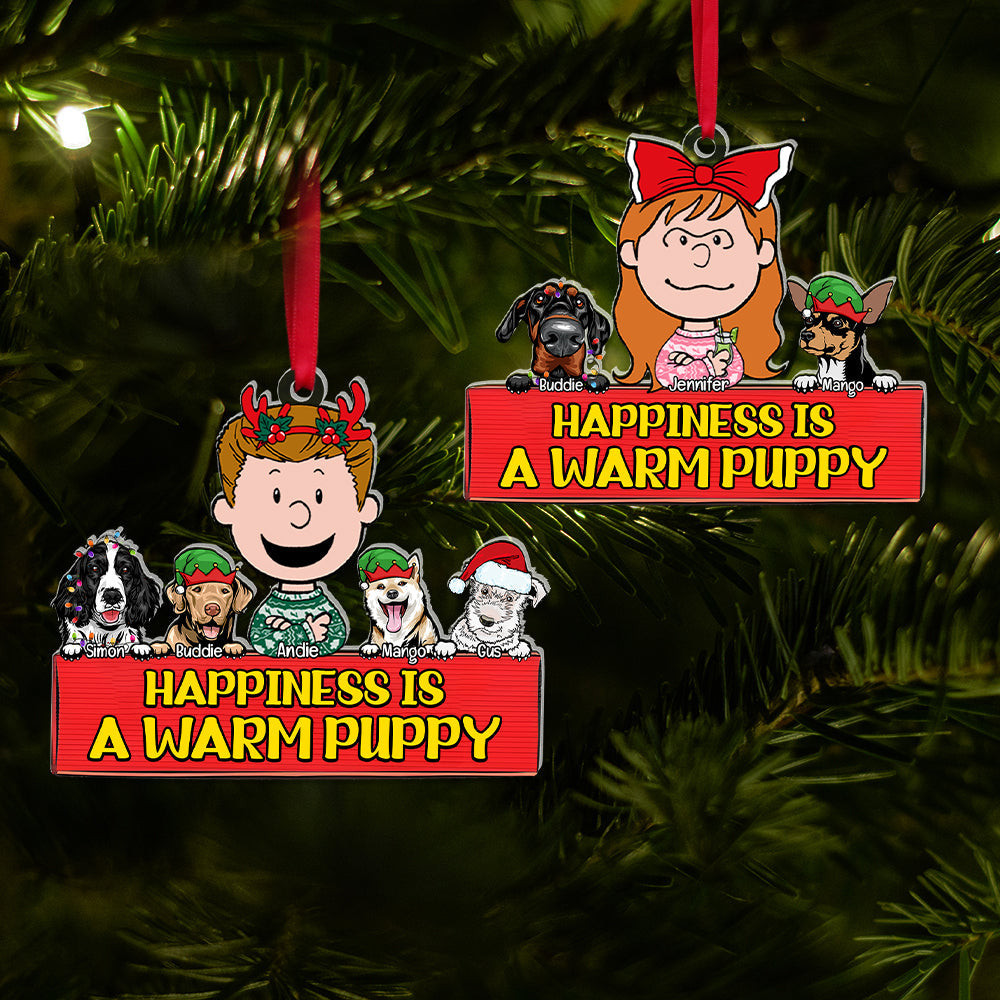 Custom Christmas Dog Lover Ornament – Happiness is a Warm Puppy