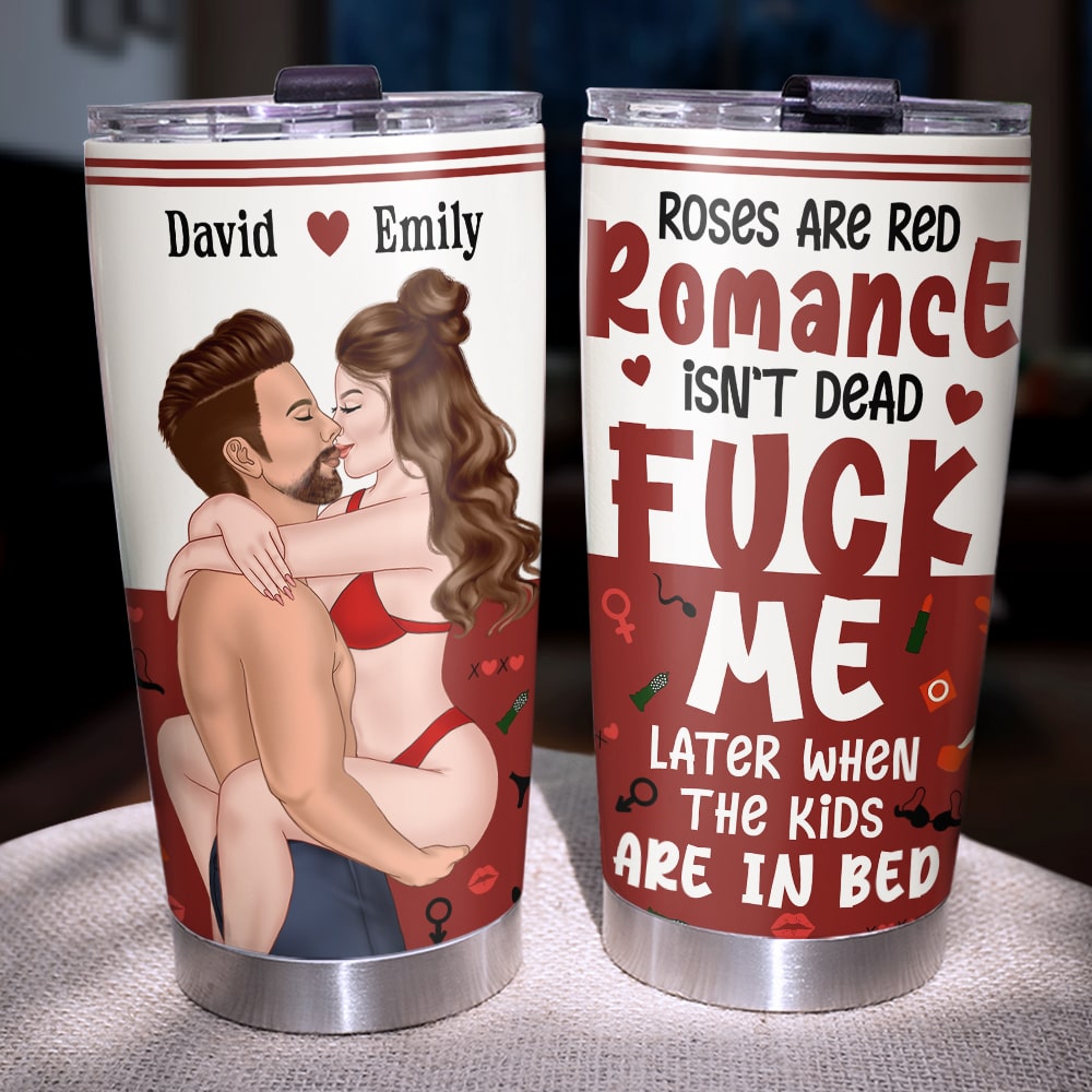 Personalized Couple Tumbler - Roses Are Red Romance Isn't Dead Tumbler Cup PopCulturePrints