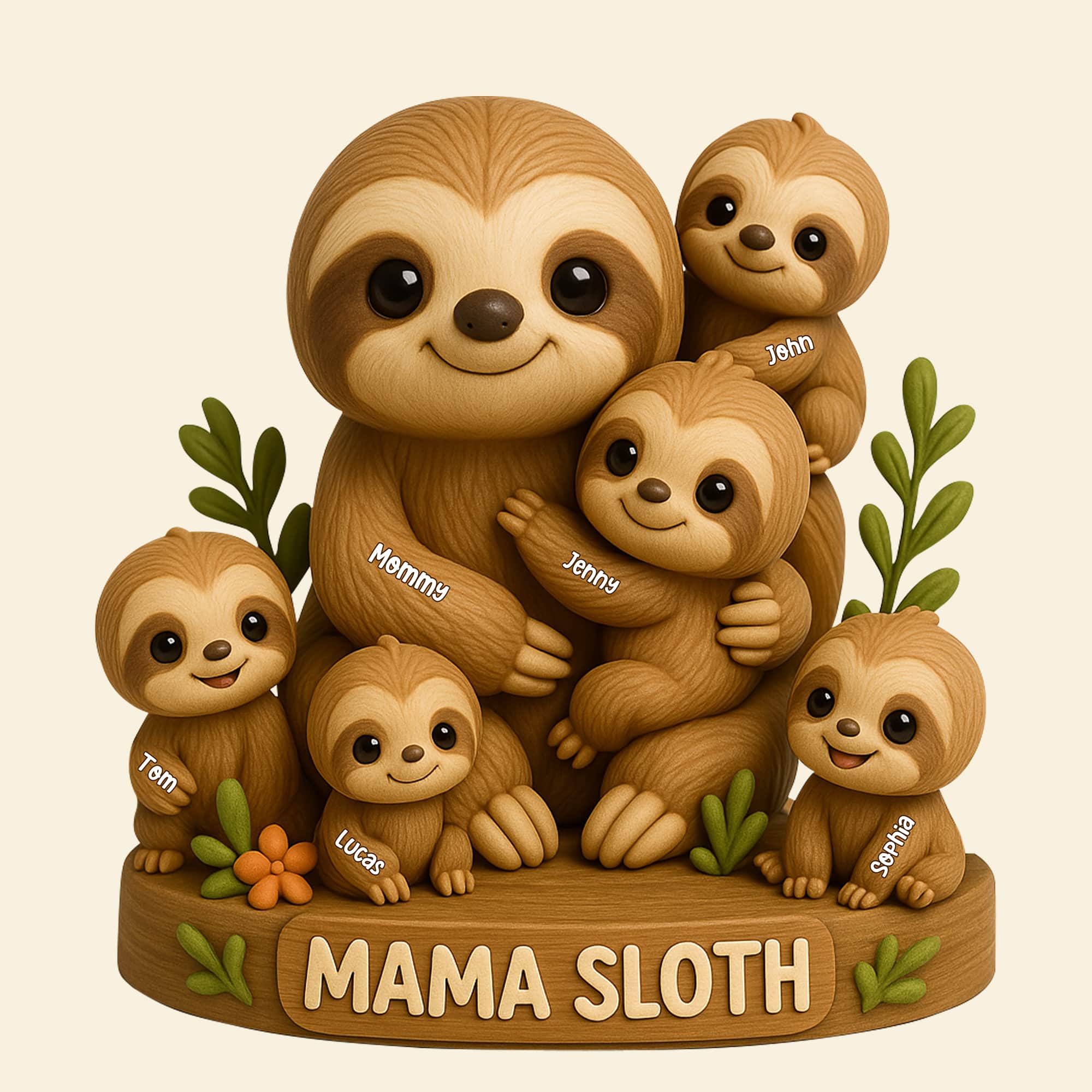 “A Mother's Love is the Best Kind of Love” - Personalized Mama Sloth Plaque - Custom Gift for Mom, Grandma, and Family Shaped Plaques PopCulturePrints