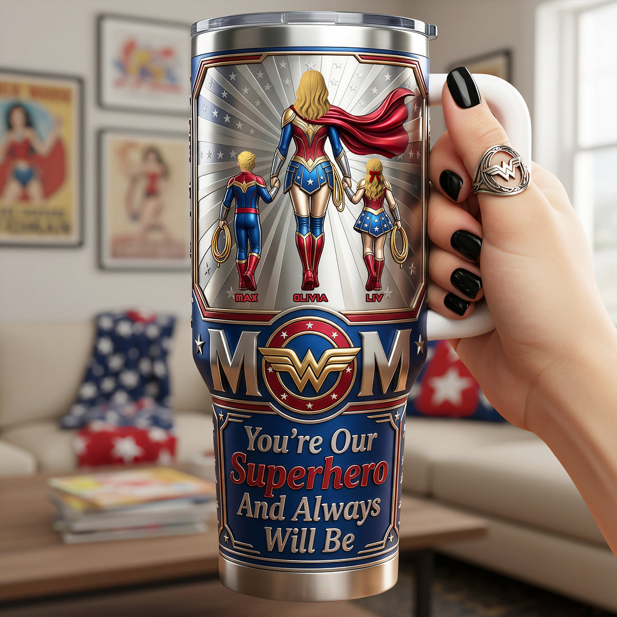 You're Our Superhero - Powerful Mom & Little Ones 40oz Tumbler - Personalized Gift For Mom Tumbler Cup PopCulturePrints