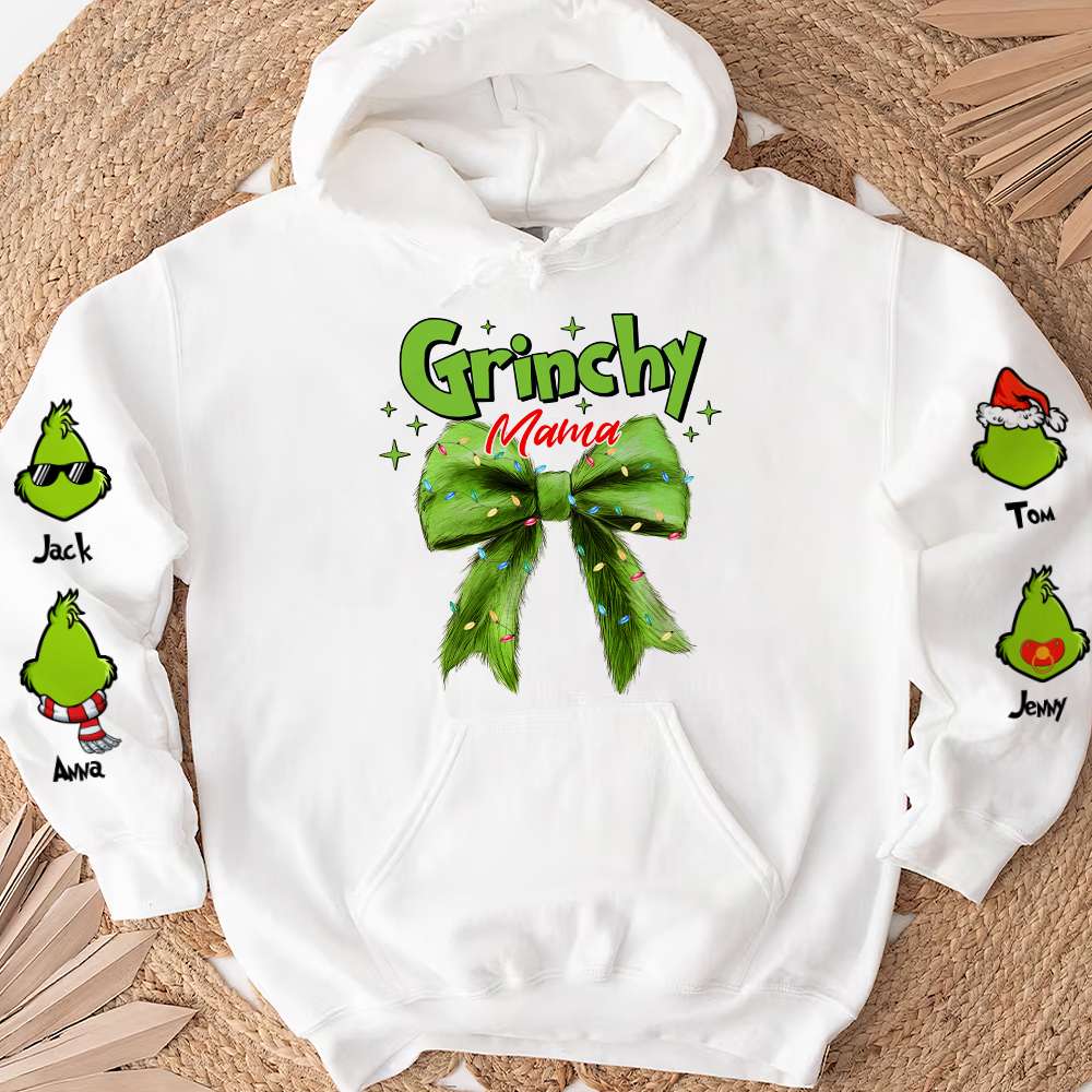 Personalized Grinchy Mama Christmas Shirt - Custom Family Names AOP Products PopCulturePrints