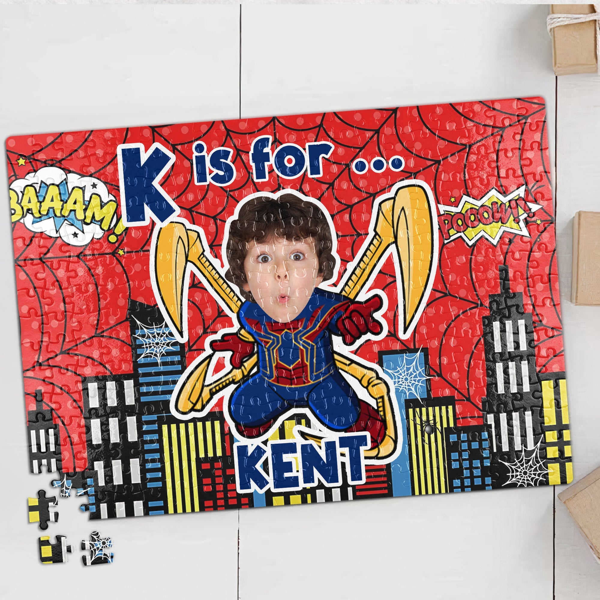 Personalized Superhero Kid Jigsaw Puzzle - Custom Name & Face Wood Sign PopCulturePrints