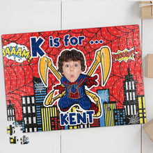 Load image into Gallery viewer, Personalized Superhero Kid Jigsaw Puzzle - Custom Name &amp; Face Wood Sign PopCulturePrints
