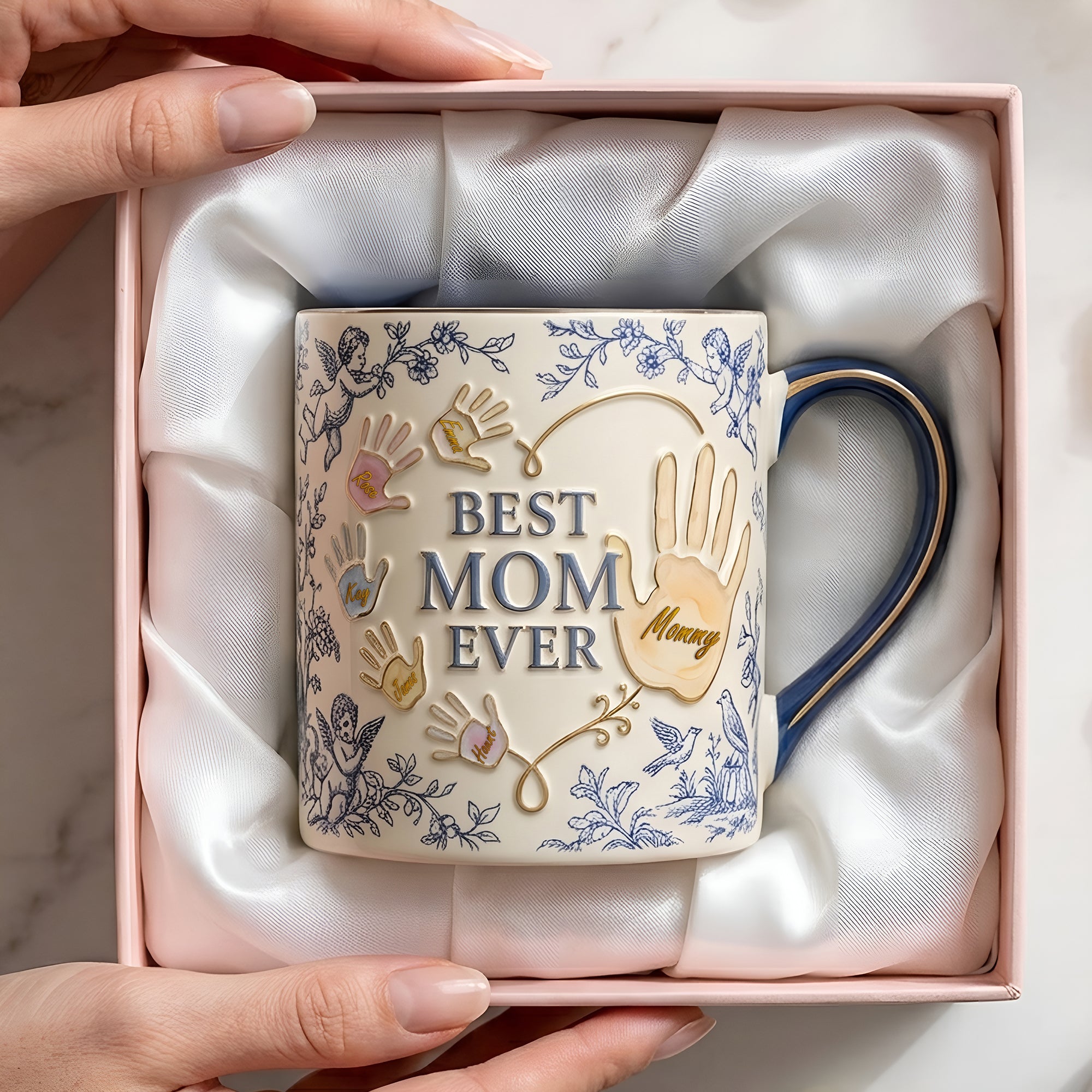 "Best Mom Ever" - Meaningful Toile De Jouy Accent Mug - Personalized Gifts for Mothers, Moms, and Grandmas Coffee Mug PopCulturePrints