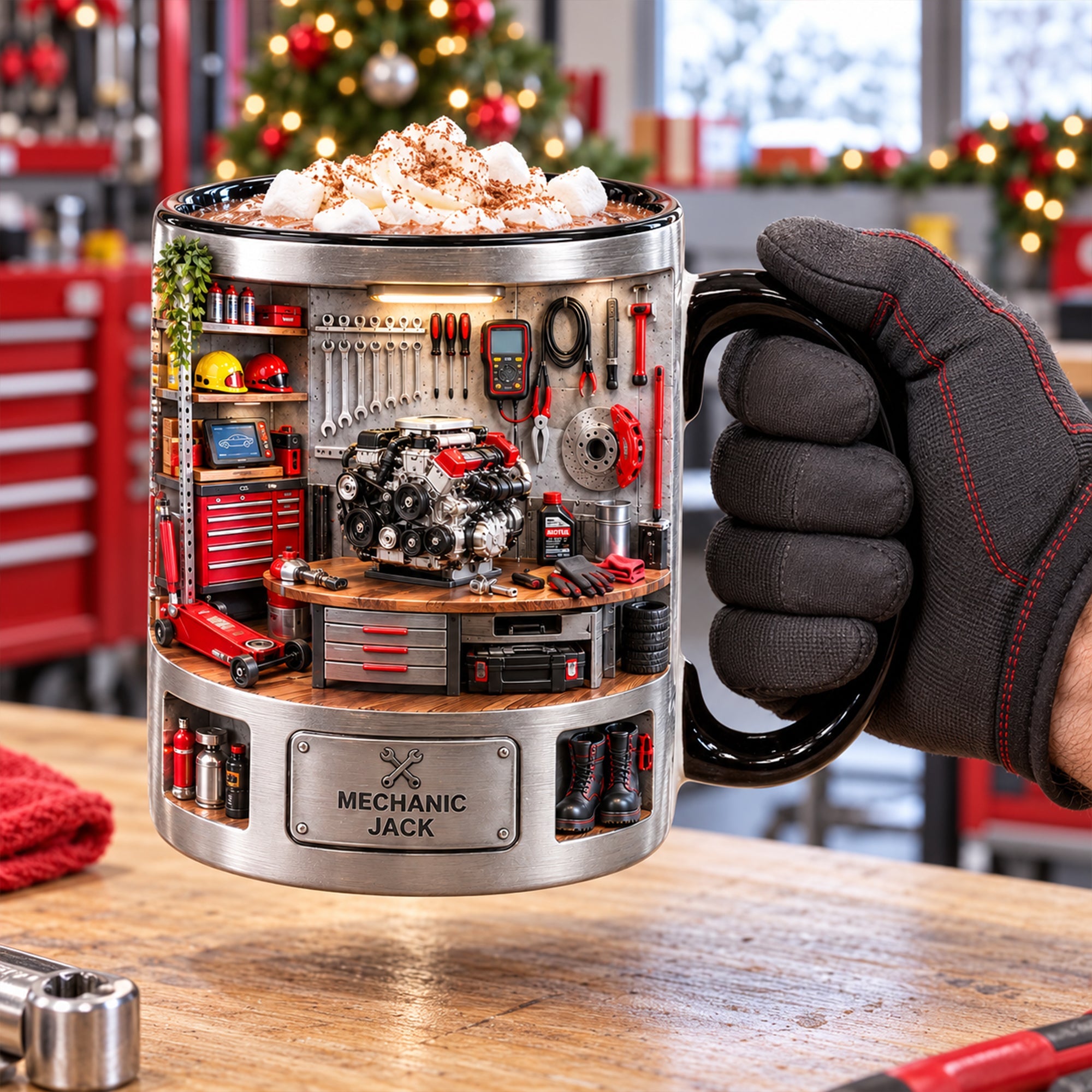Engineered for Excellence: Classic Garage Accent Mug - Personalized Gifts for Mechanics Coffee Mug PopCulturePrints
