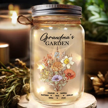 Load image into Gallery viewer, Grandma&#39;s Garden Family Birth Flower - Personalized Mason Jar Light for Mom &amp; Grandma Mason Jar Light PopCulturePrints

