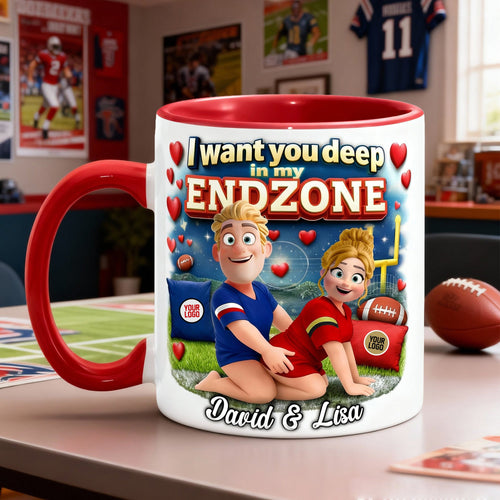 I Want You Deep in My Endzone - Playful Athletic Couple Mug | Personalized Gift for Sporty Couples Coffee Mug PopCulturePrints