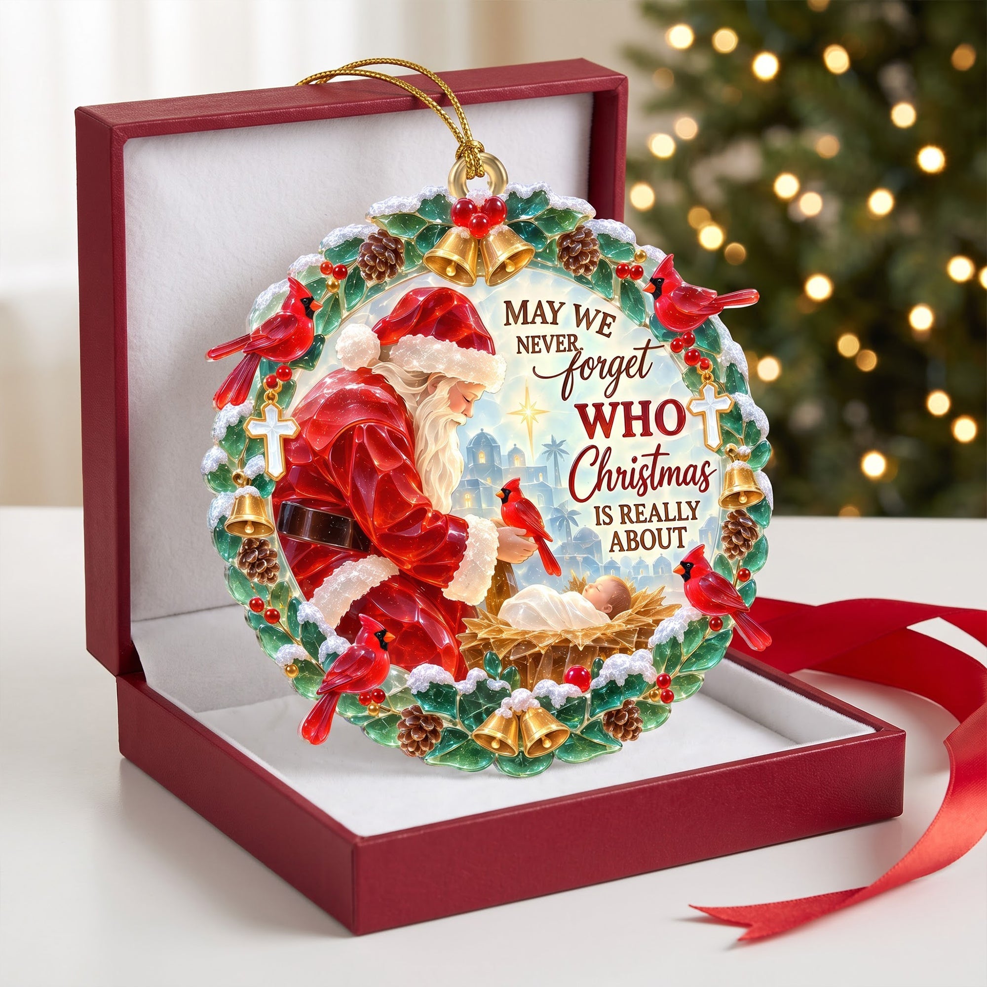 May We Never Forget Who Christmas Is Really About - Personalized Acrylic Ornament for Christians Ornament PopCulturePrints