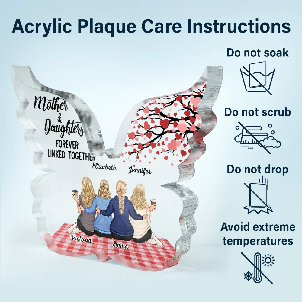 Mother & Children Forever Linked Together - Personalized Butterfly Shaped Acrylic Plaque | Customized Gift for Mom, Grandma & More Acrylic Plaque PopCulturePrints