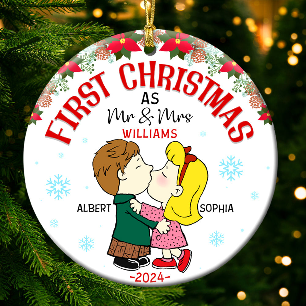 Personalized First Christmas Ornament 2024 | Cartoon Couple | Valentine's Day Gifts Ornament PopCulturePrints
