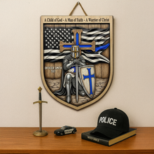 Load image into Gallery viewer, &quot;A Child of God - A Man of Faith - A Warrior of Christ&quot; - Personalized Knight Templar Wood Sign - Unique Gift for Police Officers and Faithful Individuals Wood Sign PopCulturePrints
