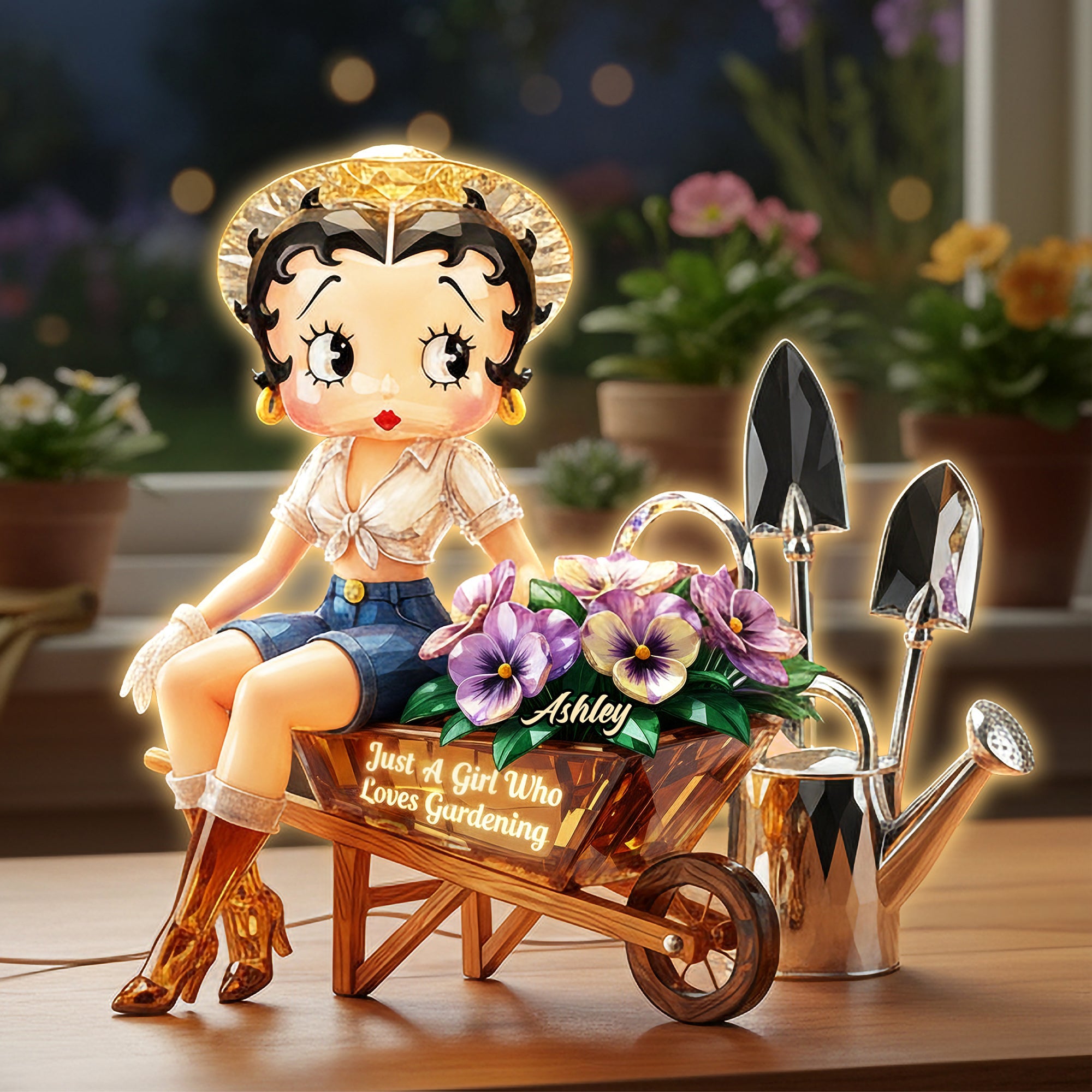 “Just A Girl Who Loves Gardening” - Retro Garden Girl Acrylic Light Box - Personalized Gift for Gardening Lovers Light Box PopCulturePrints