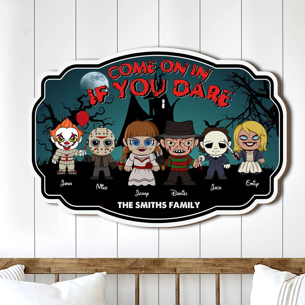 Personalized Horror Family Wood Sign - Come On In If You Dare Wood Sign PopCulturePrints