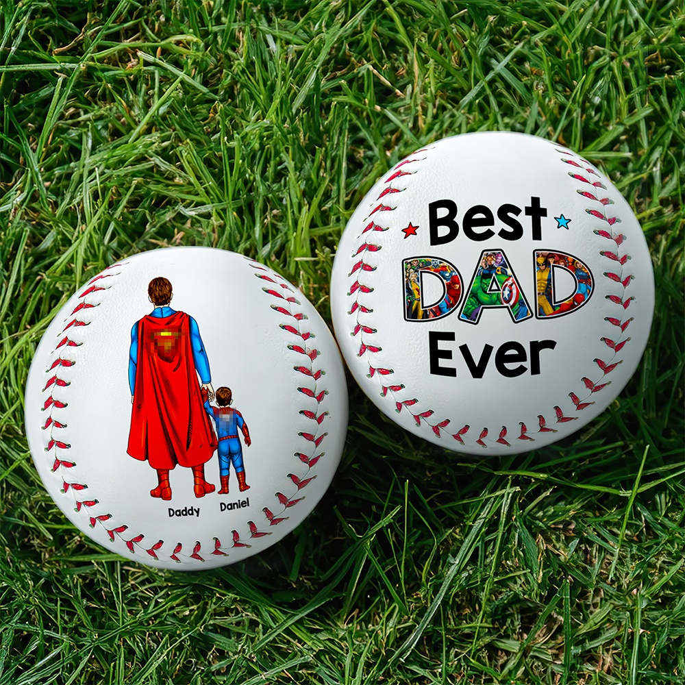 "Best Dad Ever - Super Dad Theme Baseball" - Personalized Gift for Dad, Grandpa and Every Father Baseball PopCulturePrints