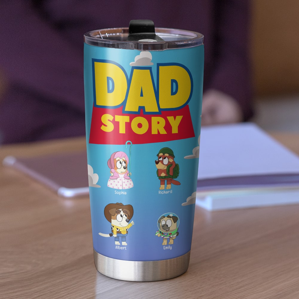 Customized Dad Story Tumbler - Personalized Cartoon Characters Tumbler Cup PopCulturePrints