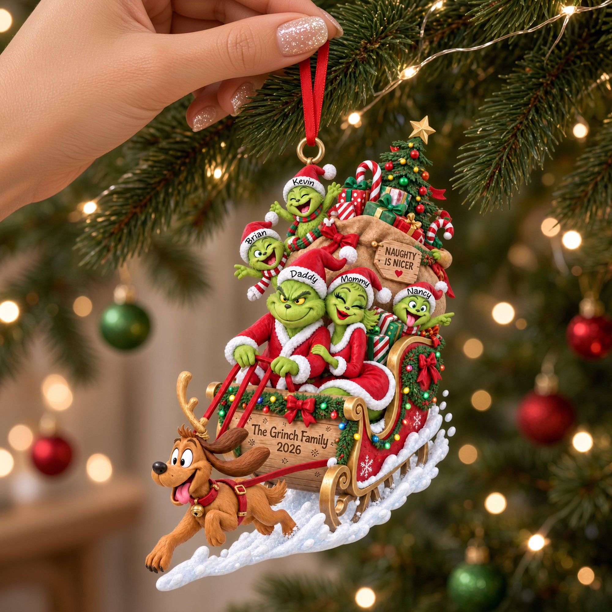 “Bring Home the Holiday Cheer” - Playful Family Sleigh Ornament, Personalized Gifts for Families Ornament PopCulturePrints