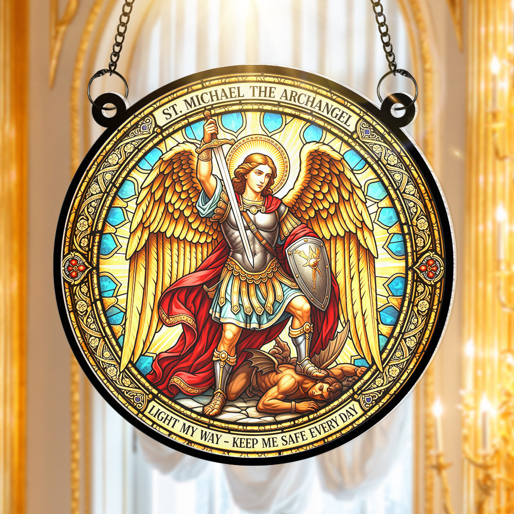 “Light My Way – St. Michael The Archangel Suncatcher Ornament” - Personalized Gift for Catholics Ornament PopCulturePrints
