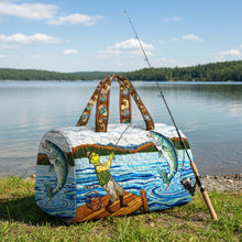 Load image into Gallery viewer, “Catch the Joy” - Personalized Fishing Quilted Duffle Bag for Any Fishing Enthusiast Quilted Duffle Bag PopCulturePrints
