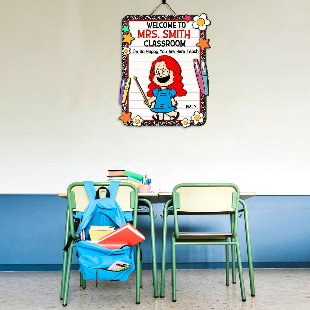 Personalized Teacher Classroom Welcome Sign - Cartoon Character Theme