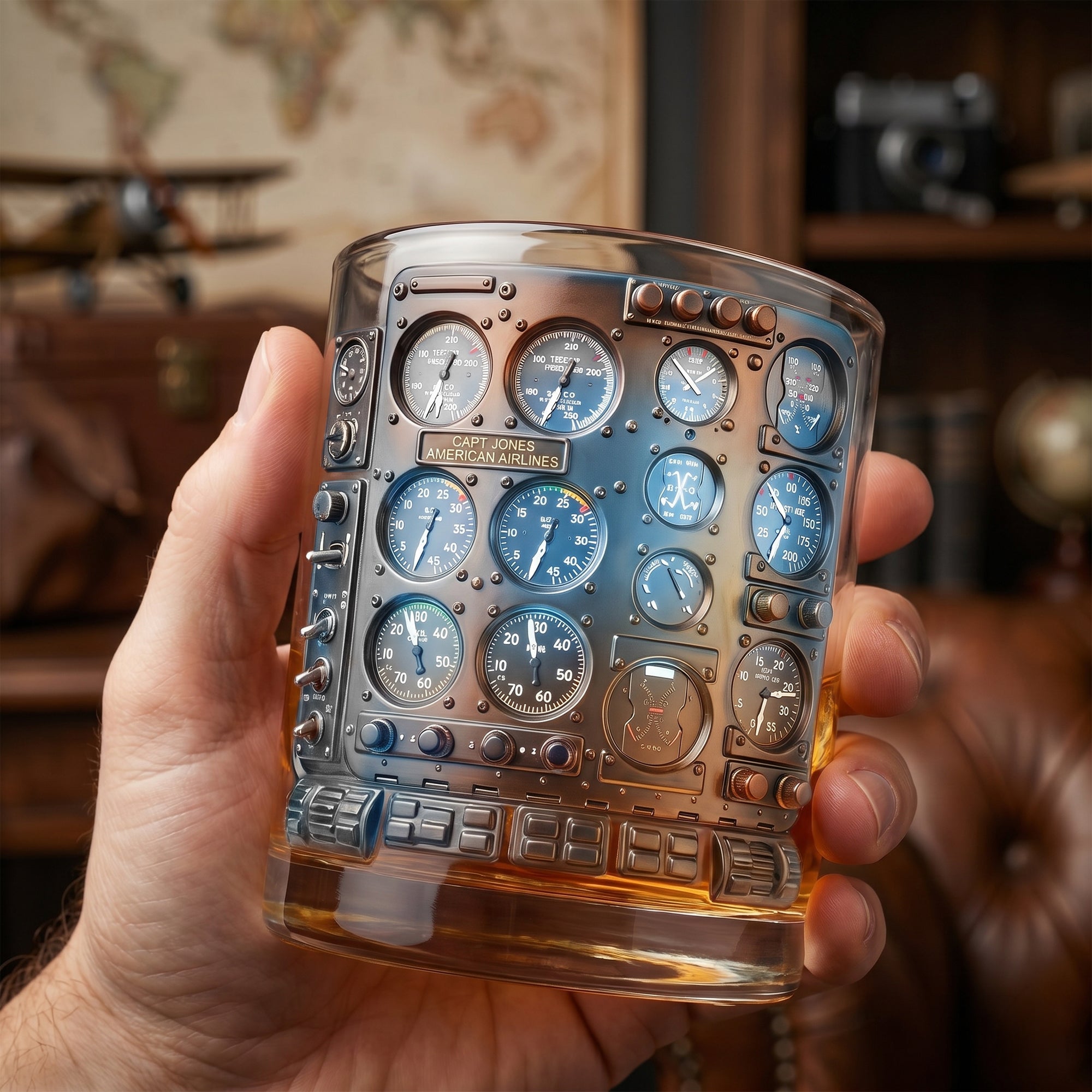 “Take Flight with Every Sip” - Personalized Pilot Cockpit Round Glass