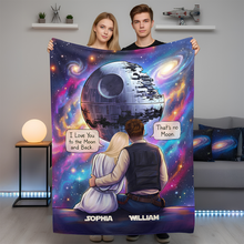 Load image into Gallery viewer, Love You to the Moon and Back - Cosmic Couple Blanket Personalized Blanket PopCulturePrints
