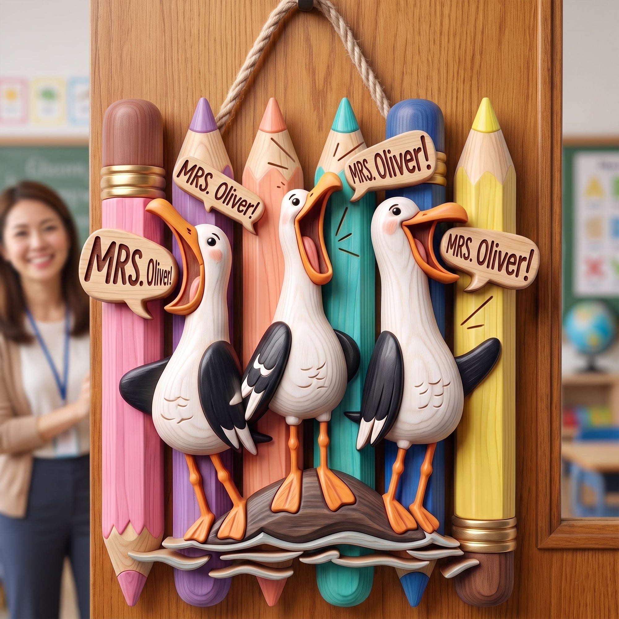 Cute Beachy Seagull Wood Sign - Personalized Gift For Teachers 02HUQN080826 Wood Sign PopCulturePrints