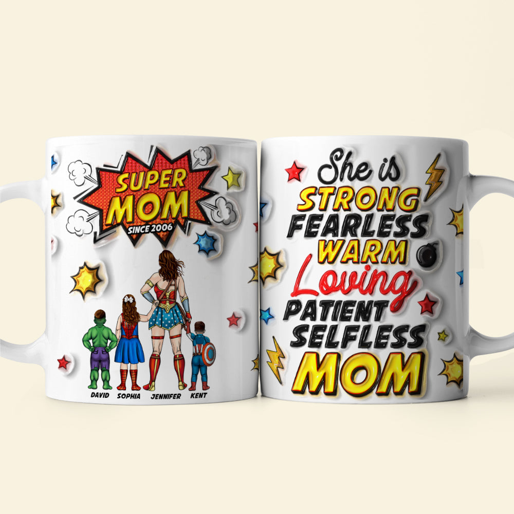 Super Mom: Strong, Fearless, Warm, Loving - Personalized Coffee Mug for Mom Coffee Mug PopCulturePrints