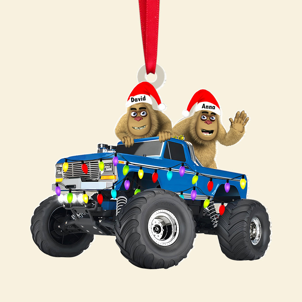 Personalized Bigfoot and Monster Truck Christmas Ornament