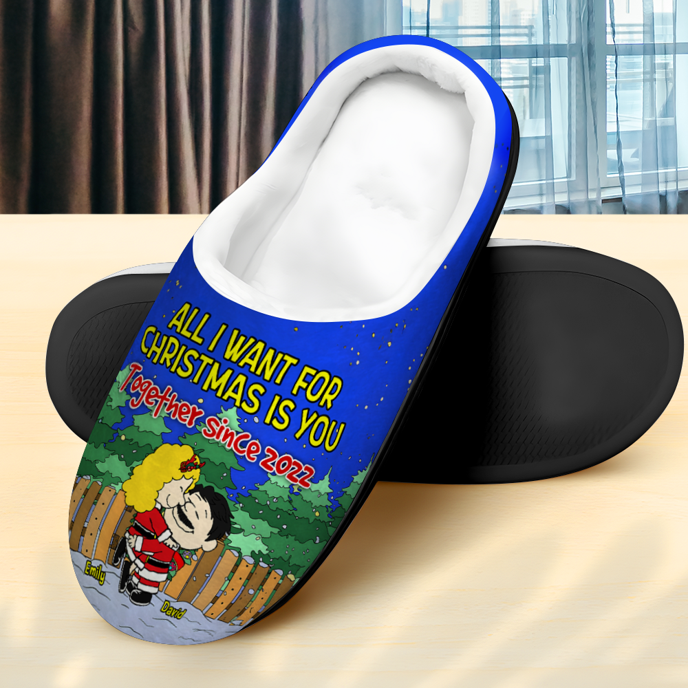 Personalized Christmas Couple Slippers - Together Since 2022