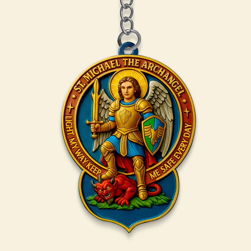 “Defend Us in Battle” - Sacred Warrior St. Michael the Archangel Keychain - Personalized Gift for Friends & Loved Ones Keychains PopCulturePrints