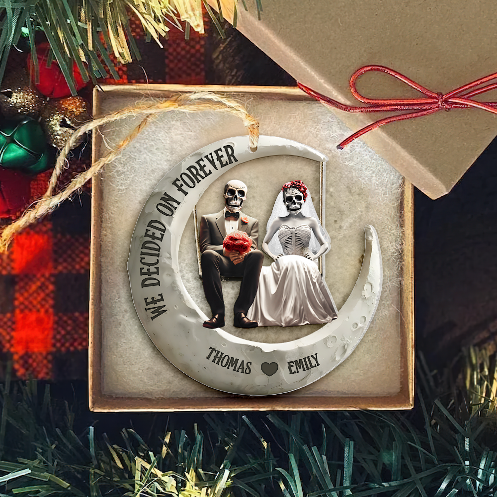 Personalized Christmas Skull Couple Ornament - Forever Love Edition