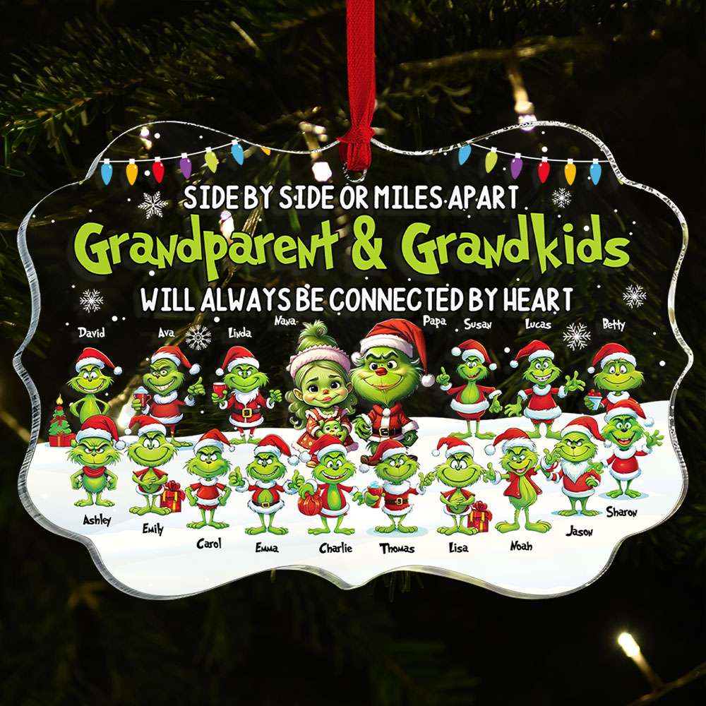 Personalized Grandparents & Grandkids Christmas Ornament - Side By Side Or Miles Apart