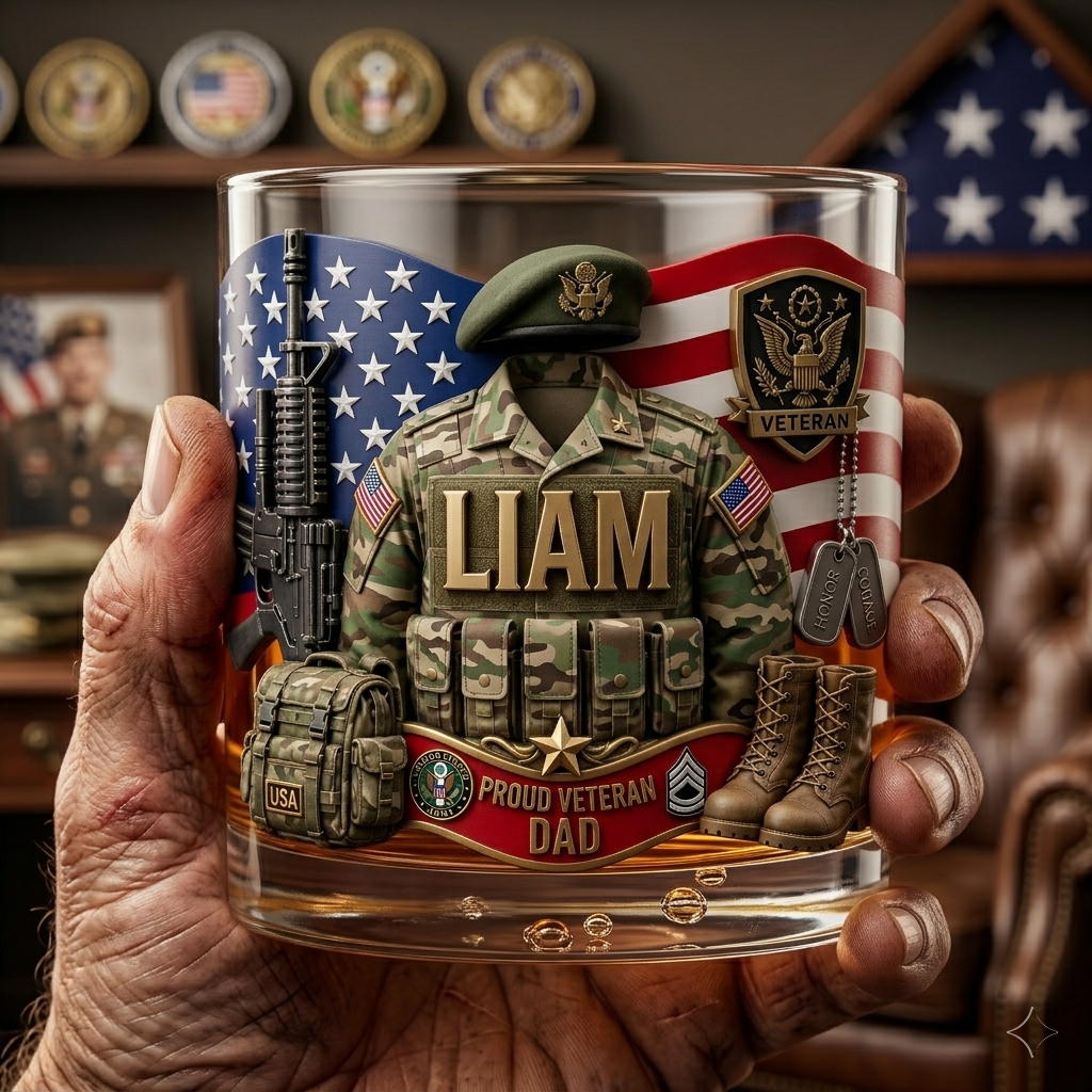 “Honor Their Sacrifice” - Custom Drinking Glass for Proud Veteran Dads Glass PopCulturePrints