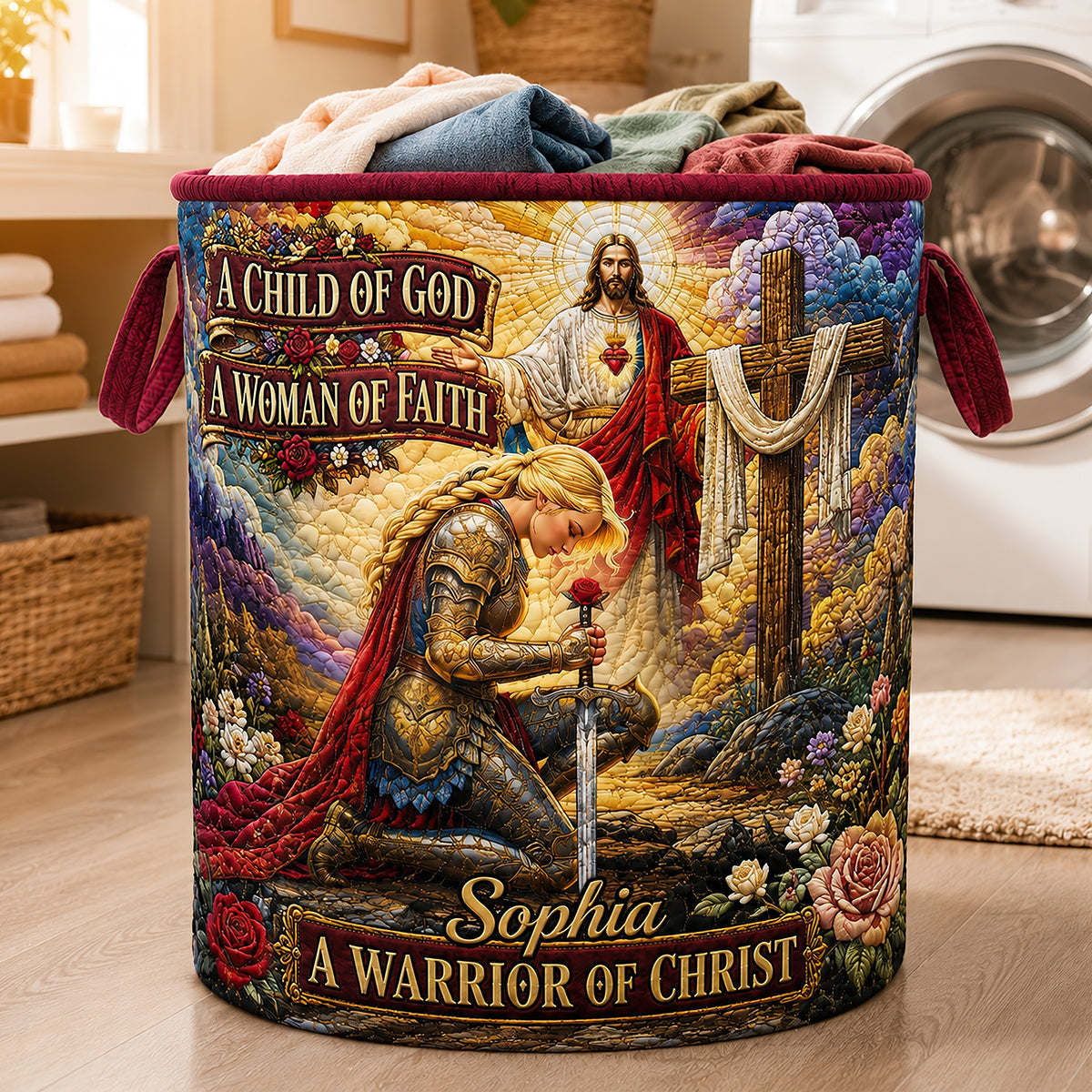 Kneeling Knight Quilted Laundry Basket - Personalized Gifts For Christians 01hudt180726 Laundry Basket PopCulturePrints