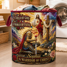 Load image into Gallery viewer, Kneeling Knight Quilted Laundry Basket - Personalized Gifts For Christians 01hudt180726 Laundry Basket PopCulturePrints
