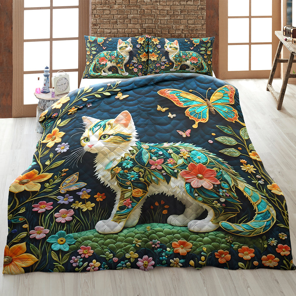 Whimsical Cat and Butterfly Quilt Bed Set - Perfect Gift for Cat Lovers Blanket PopCulturePrints