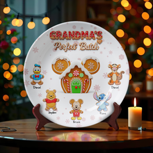 Load image into Gallery viewer, Grandma&#39;s Perfect Batch - Personalized Gingerbread House Holiday Round Plate Ceramic Round Plate PopCulturePrints
