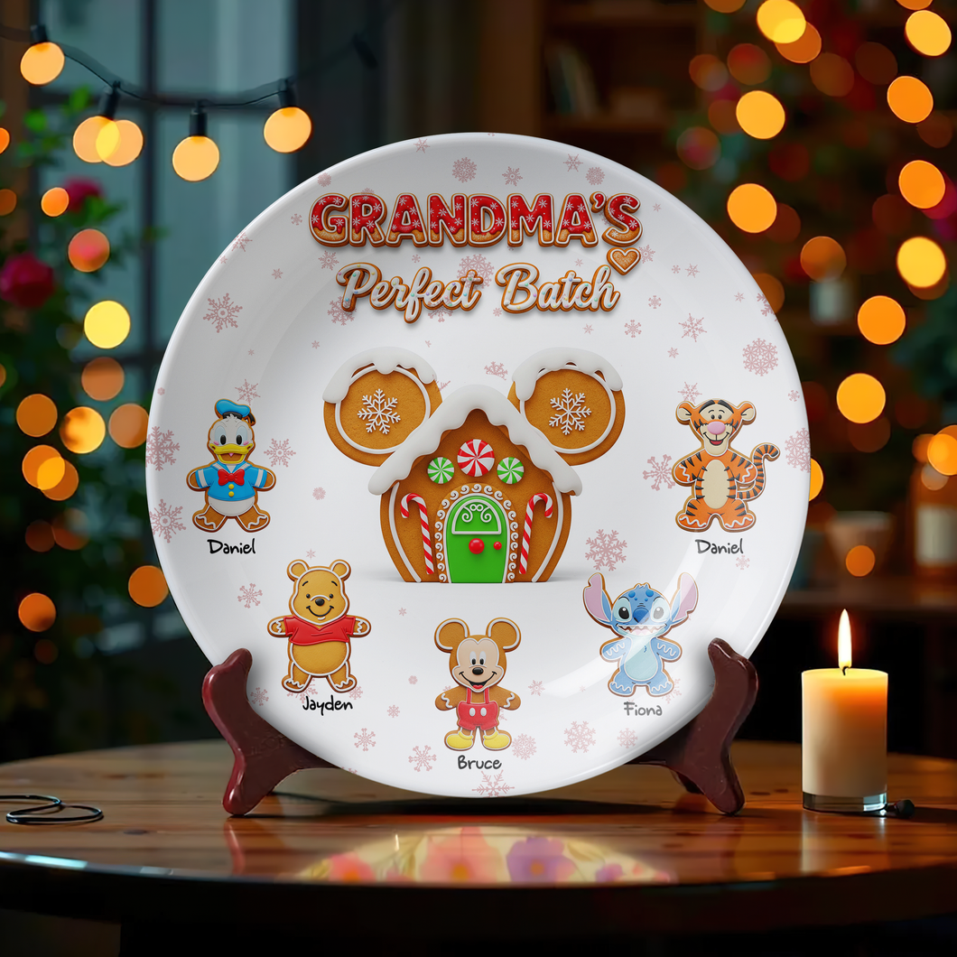 Grandma's Perfect Batch - Personalized Gingerbread House Holiday Round Plate Ceramic Round Plate PopCulturePrints