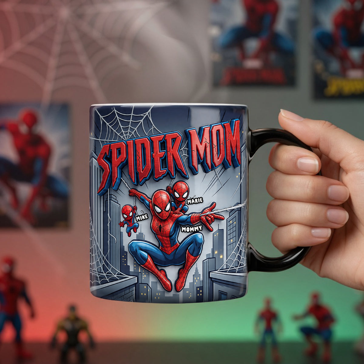 "With Great Power Comes Great Love" - Spider Mom Magic Ceramic Coffee Mug - Personalized Gift for Mom, Grandma and More Coffee Mug PopCulturePrints