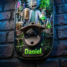 Load image into Gallery viewer, Wubba Lubba Dub Brew! - Personalized Crazy Scientist Wooden Wall Hanging Bottle Opener
