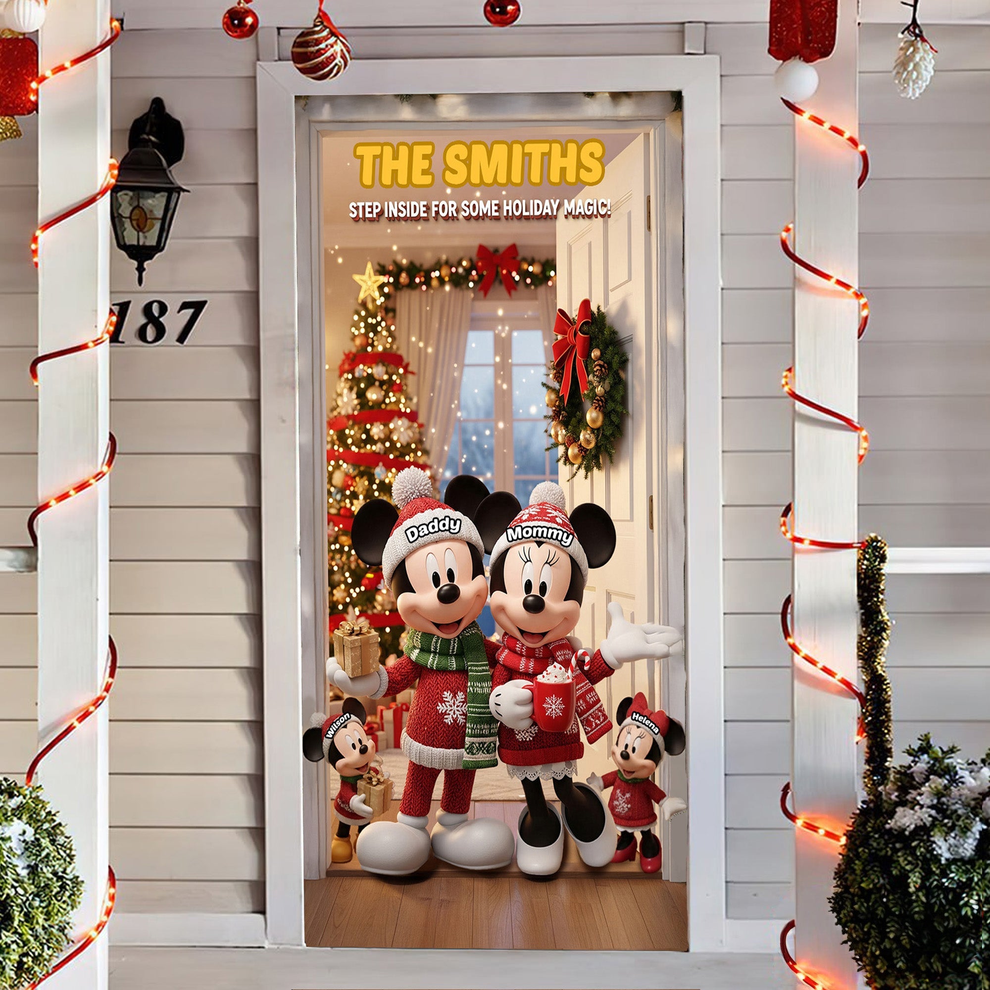 “Step Inside for Some Holiday Magic!” - Personalized Welcome Family Door Cover - Custom Gift for Families Door Covers PopCulturePrints