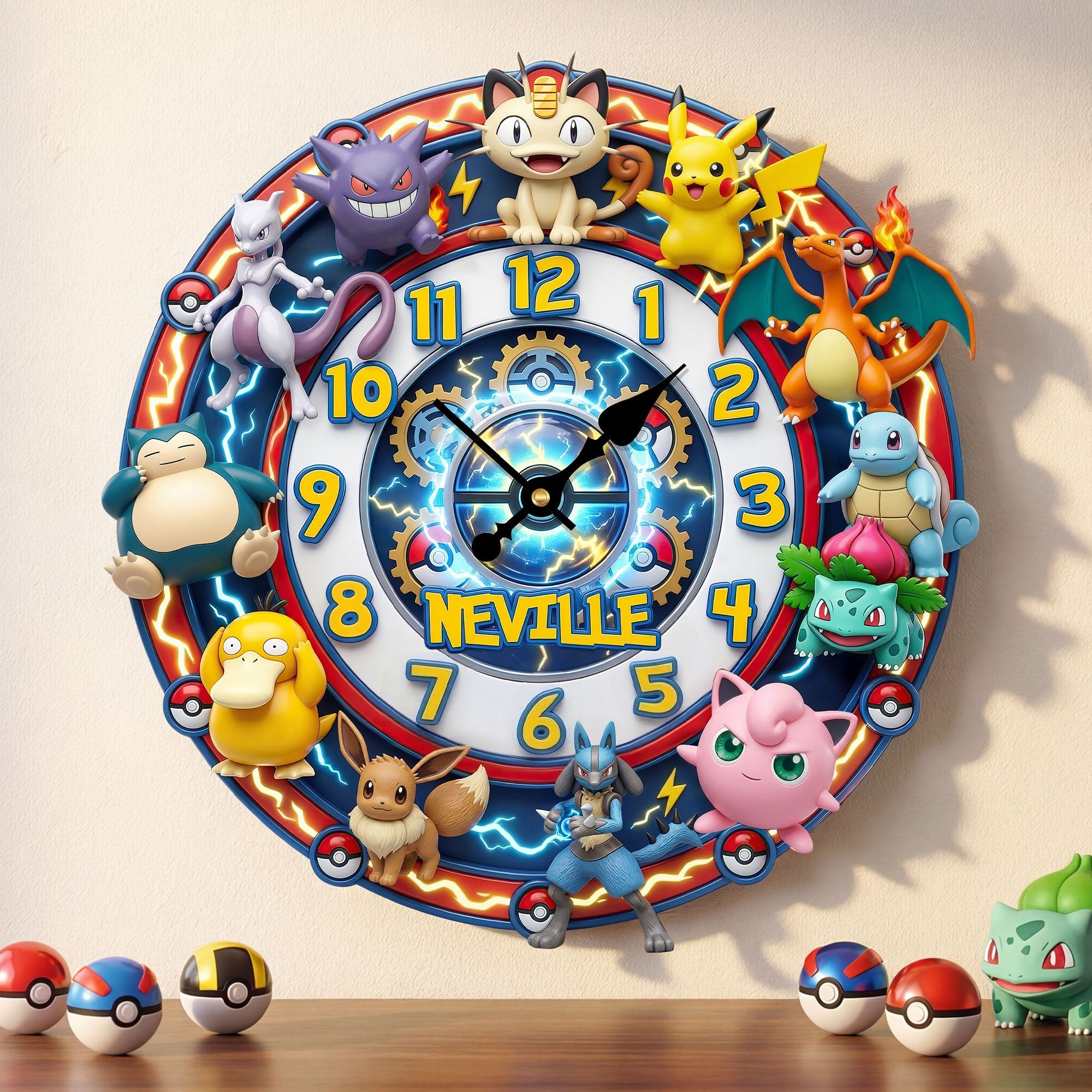 “Time Flies with Pokémon!” - Adventure Hanging Wall Clock, Personalized Gift for Fans of All Ages Hanging Wall Clock PopCulturePrints