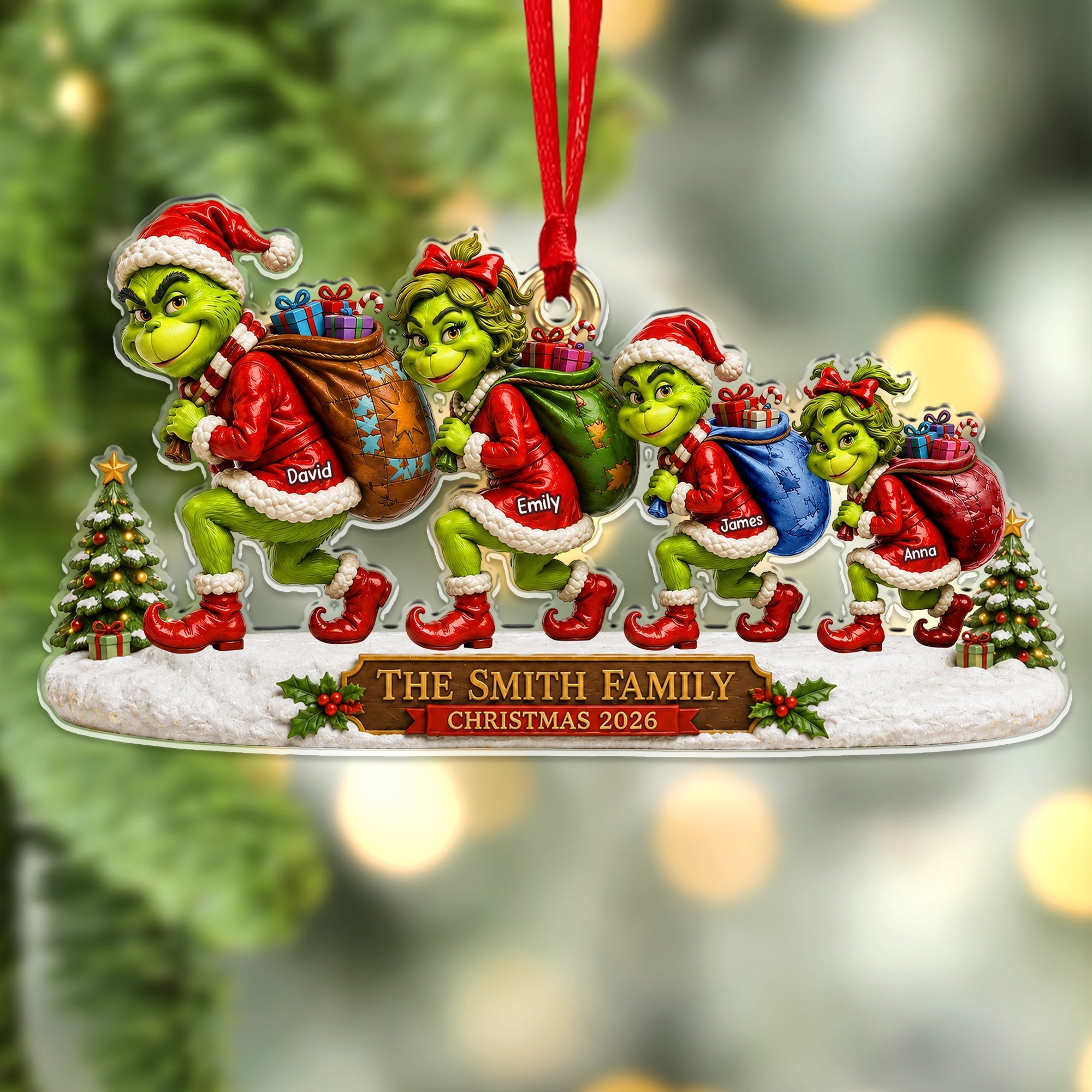 Sneaking Santa Christmas Monster Family Ornament - Personalized Gifts for Your Loved Ones