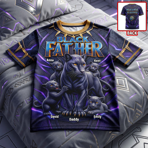 “A True Black Panther, A Loving Dad” - Personalized Predator Dad and Kids Shirt - Gift for Dad, Grandpa, and Family AOP Products PopCulturePrints