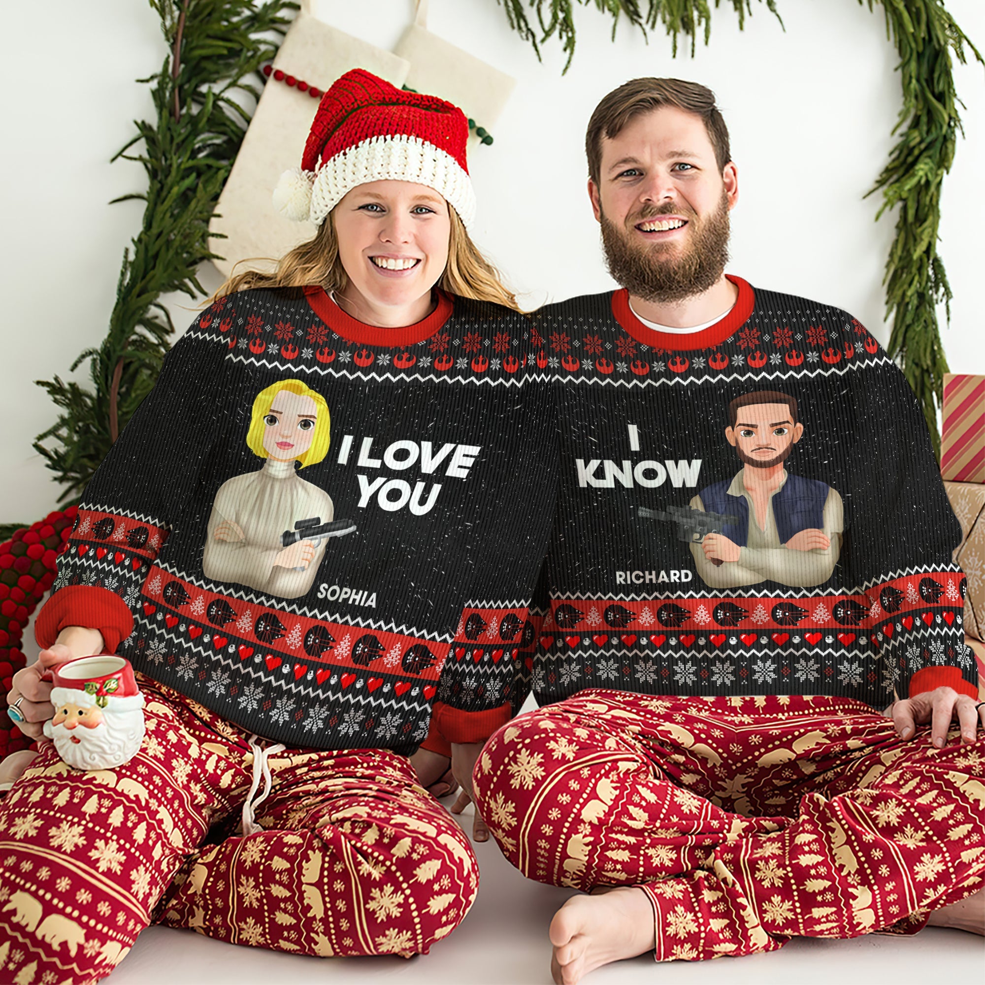 Personalized Star-Inspired Christmas Sweater Set for Couples