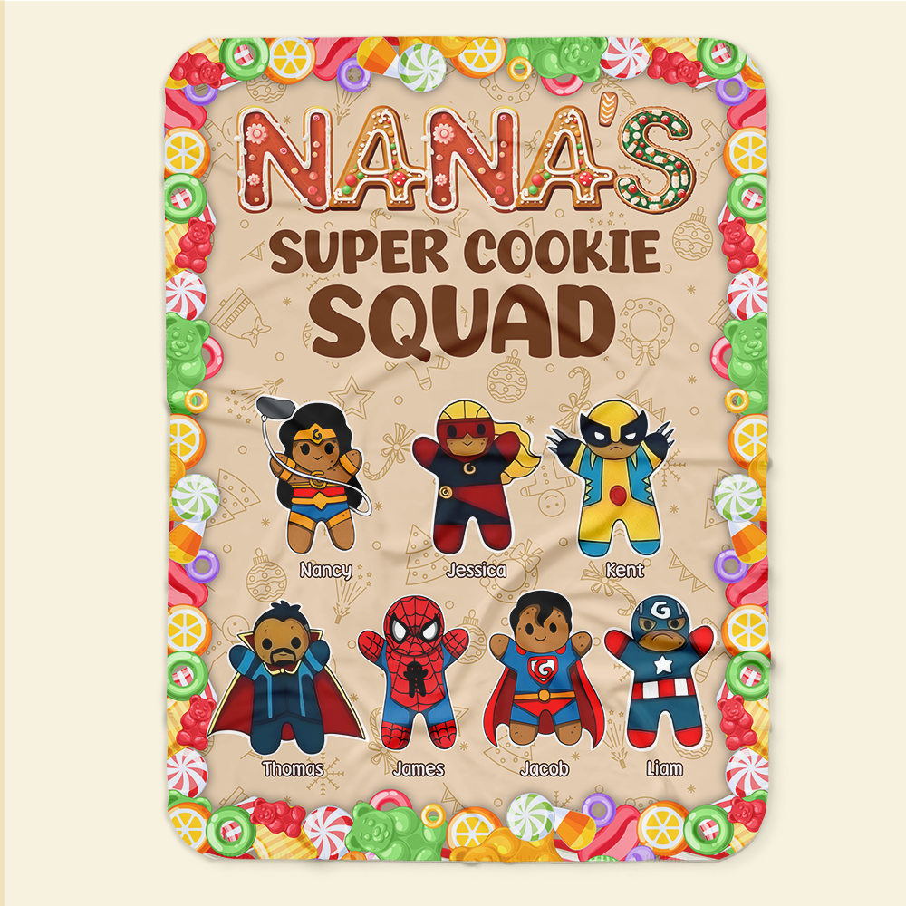 Personalized Superhero Cookie Squad Blanket for Grandma Blanket PopCulturePrints