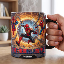 Load image into Gallery viewer, Three Heroes, One Web - Personalized Color Changing Coffee Mug
